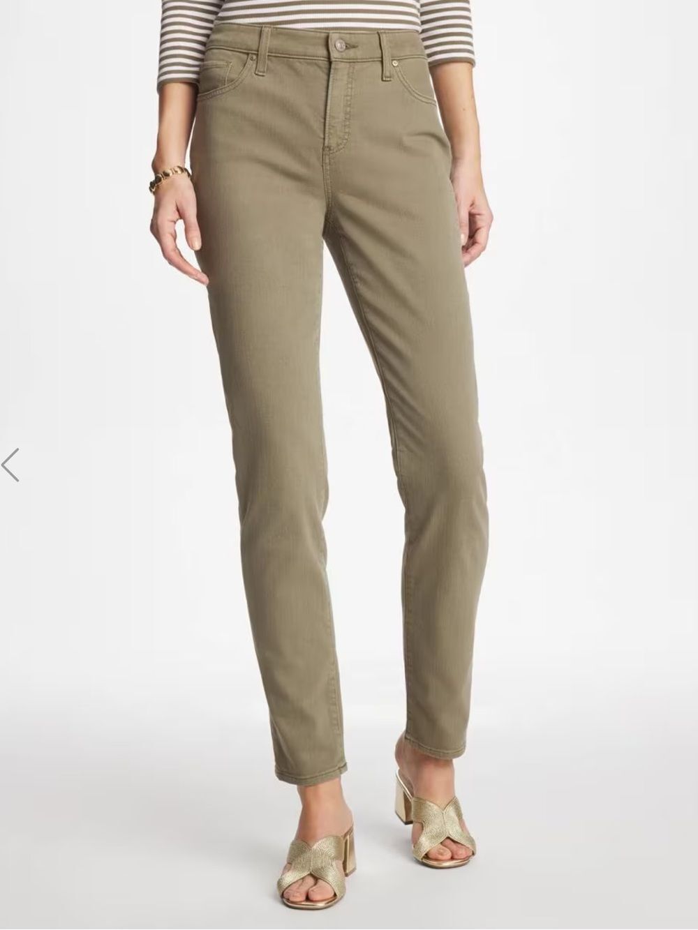 Chico’s 1/8 Olive Green Perfect Stretch Pull on Girlfriend Slim Leg Ankle Jeans